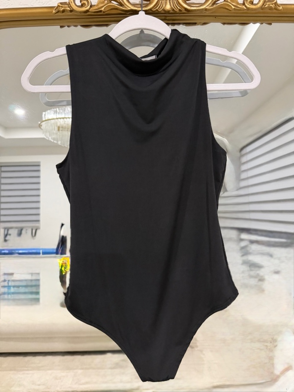 Women’s Sleeveless Mock-Neck Black Bodysuit Size L